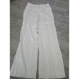 White House Black Market Classic Wide Leg Striped Linen Blend Pants Size 6 White
